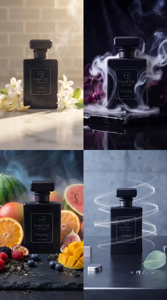 Colección Hanso: fragancias Día, Noche, Frutal y Handy